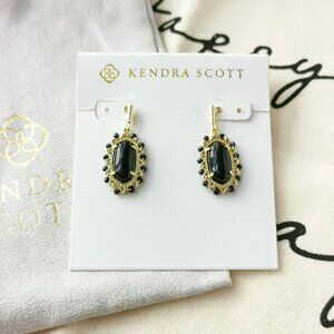 Kendra Scott Drop Earrings - Beaded Lee Black Obsidian Gold